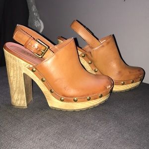 Hippy, platform, ankle strap heels.